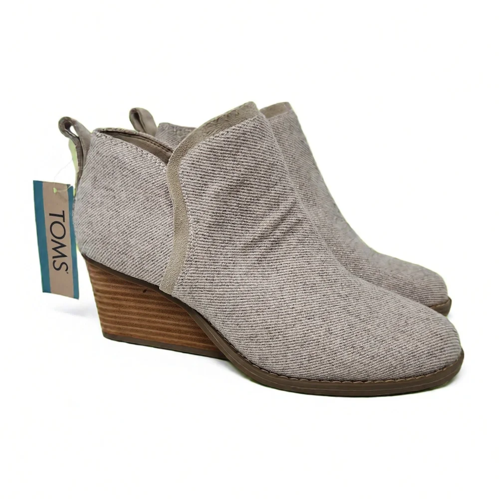TOMS Kaia Wedge Bootie Size 6 Suede Twill Slip On Ankle Boot Minimalist Smart